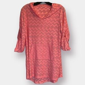 Mesh Bathing Suit Cover Up Coral Hoodie